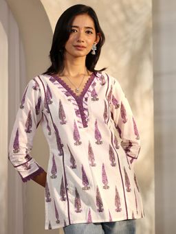 Libas - White Ethnic Motif Printed Panelled Style Kurti
