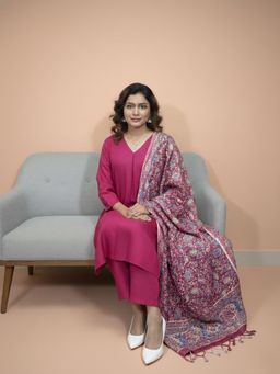 Varanga - Pink Solid A-Line Kurta Paired with Tonal Pant and Dupatta