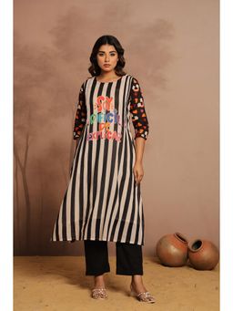 Varanga - Monochrome Striped Fusion Kurta with Pant