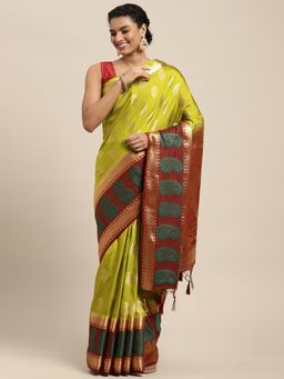 Mimosa - Women's Kanjivaram Art Silk Green Saree with Unstitched Blouse