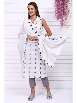 Aurelia - Womens Grey Striped Printed Cotton Stole