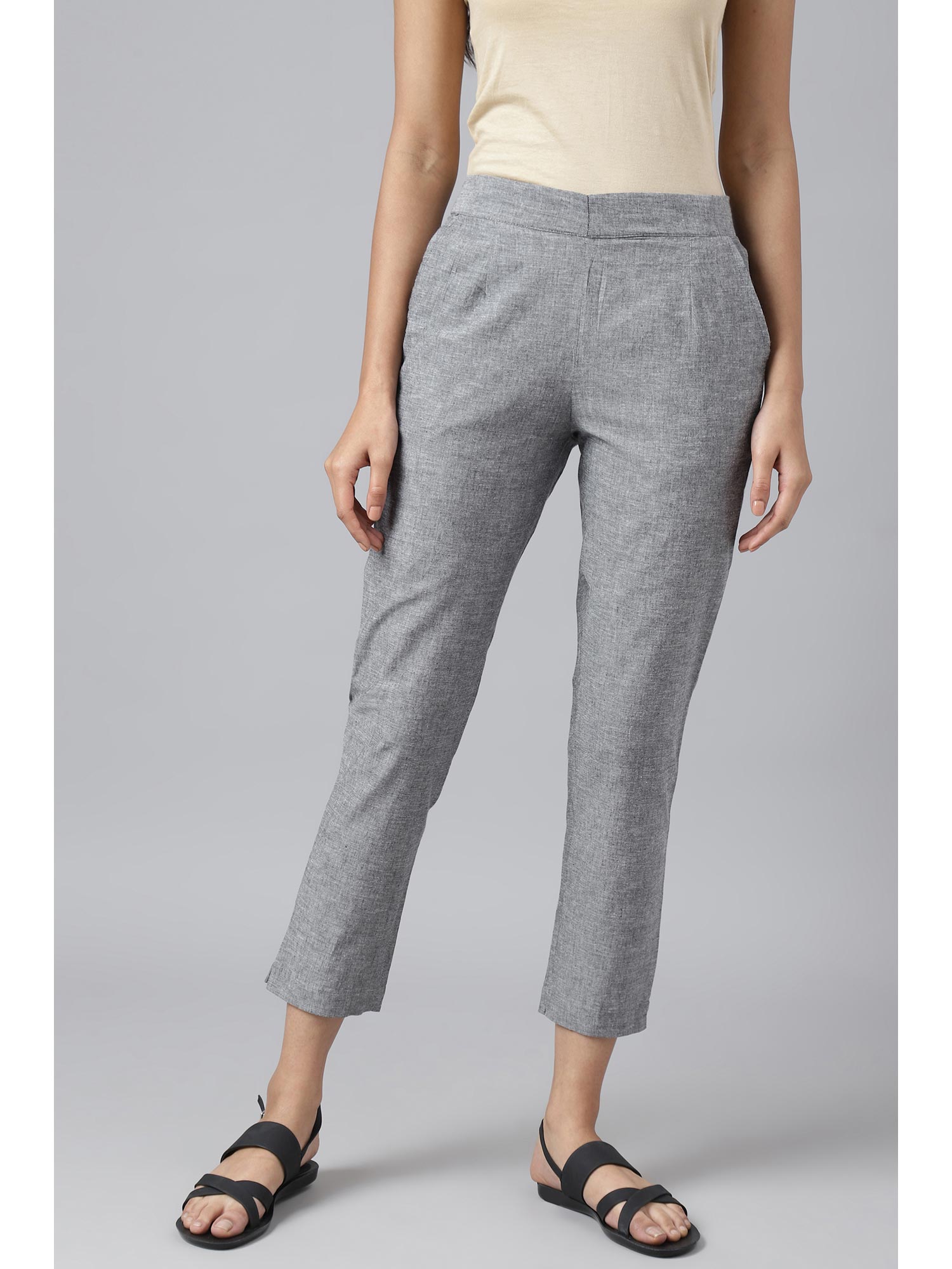 aurelia Grey Solid Trousers-picture-34