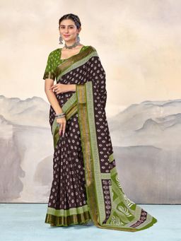 Suha - Wine Printed Saree with unstitched blouse