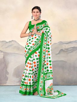 Suha - Green Pure Cotton Tiranga Block Printed Saree with unstitched blouse