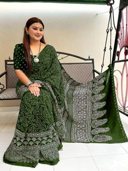 Suha - Green Pure Cotton Printed Saree with unstitched blouse