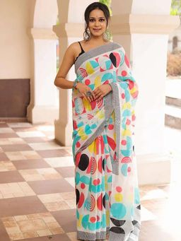 Suha - Multi-Color Pure Cotton Printed Saree with unstitched blouse