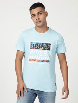 Lee - Men Graphic Print Blue Crew Neck T-Shirt (Slim)