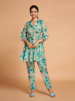 Odette - Sea Green Rayon Printed Stitched Co Ord (Set of 2)