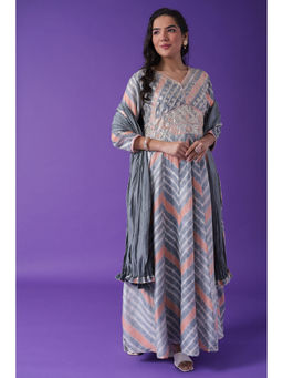 Zari Jaipur - Grey Embroidery Kurta with Dupatta (Set of 2)