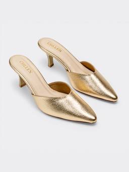 CHLLEN - Gold Luxe Pointed Toe Mule Heels