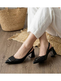 CHLLEN - Black Noir Elegance Slingback Mule Heel