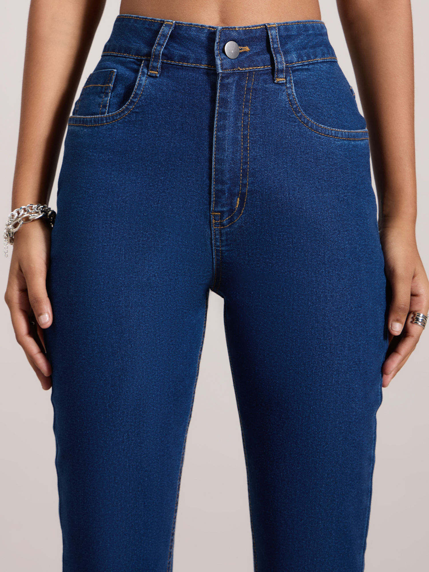 Buy MIXT by Nykaa Fashion Blue Solid High Waist Fit And Flare