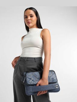 NO MORE - Pocket Shift Denim Blue Laptop Sleeve With Detachable Strap