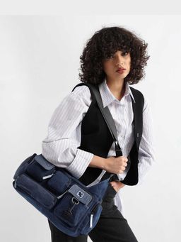 NO MORE - Pocket Cluster Denim Blue Cross Bag