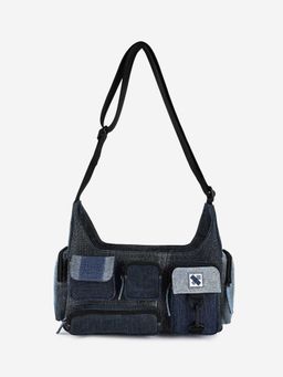 NO MORE - Pocket Cluster Denim Blue Cross Bag
