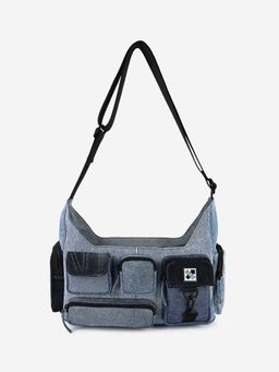 NO MORE - Pocket Cluster Denim Blue Cross Bag