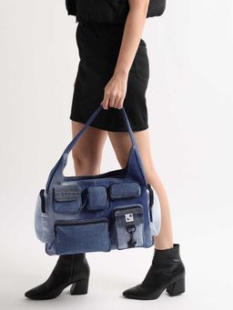 NO MORE - Pocket Cluster Denim Mix Hobo Blue Handbag