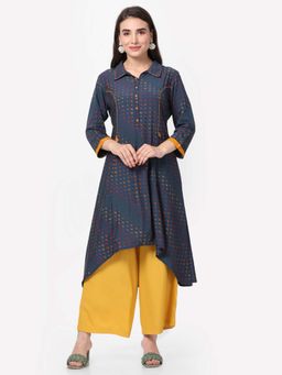 Shree - Women Rayon Navy Blue Printed Kurta
