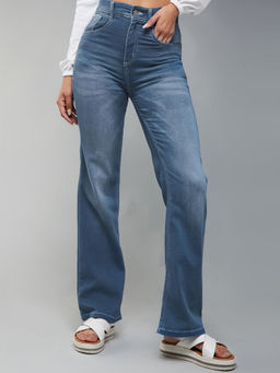 Miss Chase - Women Blue Solid Wide Fit Jeans