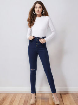 Miss Chase - Women Navy Blue Solid Skinny Fit Jeans