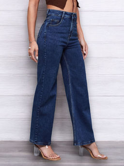 Miss Chase - Women Blue Solid Wide Fit Jeans