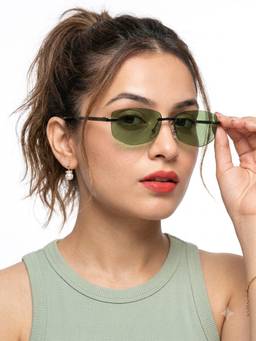 Eyejack - Unisex Metal Green Lens Rectangle Rimless Sunglasses -9805CL2538 (55)