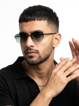 Eyejack - Unisex Metal Green Lens Rectangle Rimless Sunglasses -9805CL2539 (55)