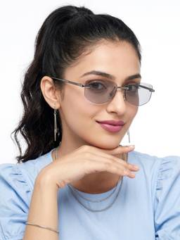 Eyejack - Unisex Metal Grey Lens Rectangle Rimless Sunglasses -9805CL2540 (55)