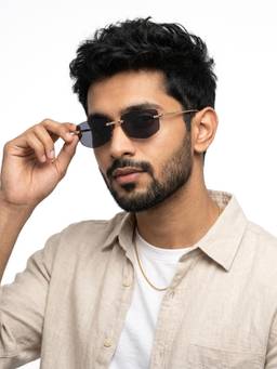 Eyejack - Unisex Metal Grey Lens Rectangle Rimless Sunglasses -9805CL2541 (55)
