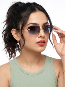 Eyejack - Unisex Metal Grey Lens Rectangle Rimless Sunglasses -9805CL2542 (55)