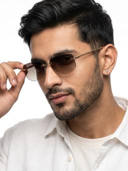 Eyejack - Unisex Metal Brown Lens Rectangle Rimless Sunglasses -9805CL2543 (55)