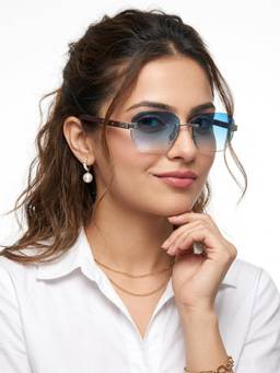 Eyejack - Unisex Metal Blue Lens Rectangle Rimless Sunglasses -9807CL2546 (55)