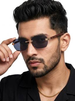 Eyejack - Unisex Metal Black Lens Rectangle Rimless Sunglasses -9807CL2547 (55)