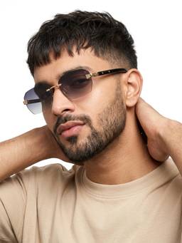 Eyejack - Unisex Metal Grey Lens Rectangle Rimless Sunglasses -9807CL2548 (55)