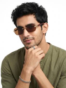 Eyejack - Unisex Metal Brown Lens Rectangle Rimless Sunglasses -9807CL2550 (55)