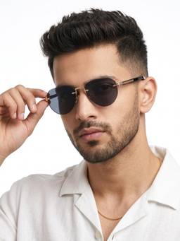 Eyejack - Unisex Metal Grey Lens Aviator Rimless Sunglasses -9818CL2534 (53)