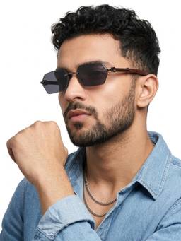 Eyejack - Unisex Metal Grey Lens Rectangle Rimless Sunglasses -C669CL2560 (55)