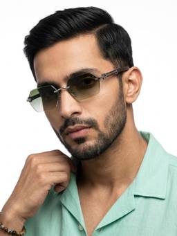 Eyejack - Unisex Metal Green Lens Rectangle Rimless Sunglasses -C669CL2562 (55)