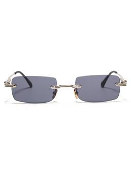 Voyage - Unisex Metal Grey Lens Rectangle Rimless Sunglasses - MG9124 (53)