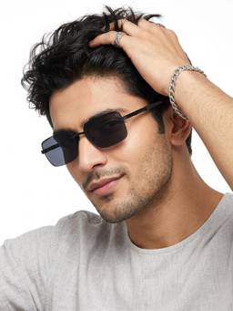Eyejack - Unisex Metal Grey Lens Rectangle Rimless Sunglasses -ZX98512CL2552 (57)
