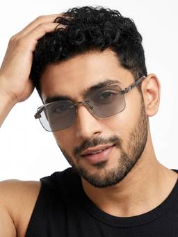 Eyejack - Unisex Metal Grey Lens Rectangle Rimless Sunglasses -ZX98512CL2553 (57)