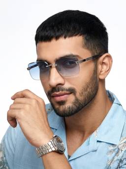 Eyejack - Unisex Metal Blue Lens Rectangle Rimless Sunglasses -ZX98512CL2554 (57)