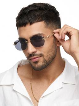 Eyejack - Unisex Metal Grey Lens Hexagon Rimless Sunglasses -GREG_BLACK_20244 (58)