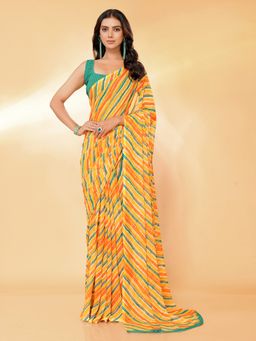 Janasya - Women's Orange Georgette Leheriya Printed Saree with Unstitched Blouse