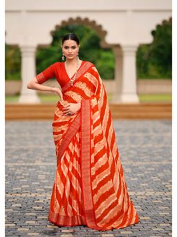 Stylum - Women's Orange Leheriya Printed Silk Blend Saree with Unstitched Blouse