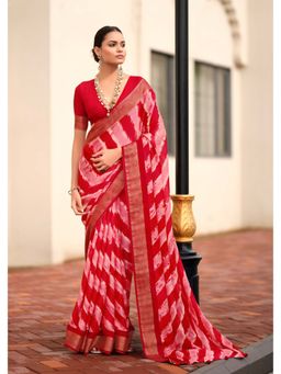 Stylum - Women's Red Leheriya Printed Silk Blend Saree with Unstitched Blouse