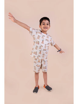 Snuggly Monkey - Off White Dog Aop T-Shirt with Shorts