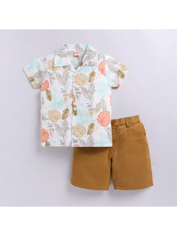 Snuggly Monkey - Multi-Color Leaf Theme Woven Shirt with Shorts