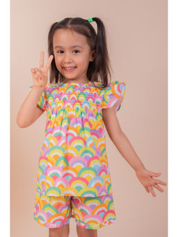 Snuggly Monkey - Multi-Color Rainbow Print Gathered Top with Shorts
