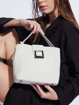 Haute Sauce - White Medium Hand Bag with Detachable Strap